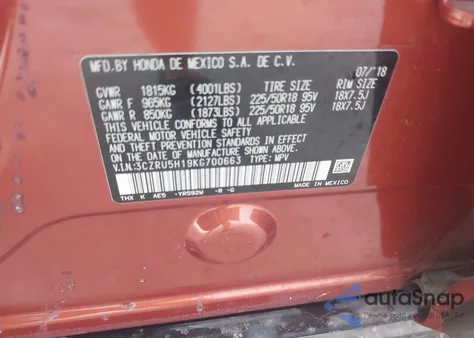 2019 Honda Hr-V Sport z USA, uszkodzony, nr VIN 3CZRU5H19KG700663